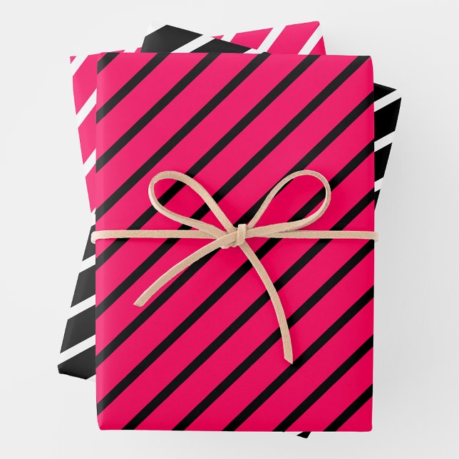 Pink, Black & White Striped Geschenkpapier Set (Von Creator hochgeladen)