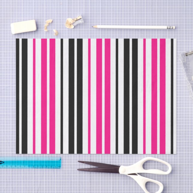 Pink Black White Stripes Pattern Design  Seidenpapier (Handwerk)