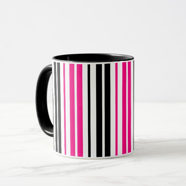 Pink Black White Stripes Pattern Design  Tasse (Vorderseite Links)