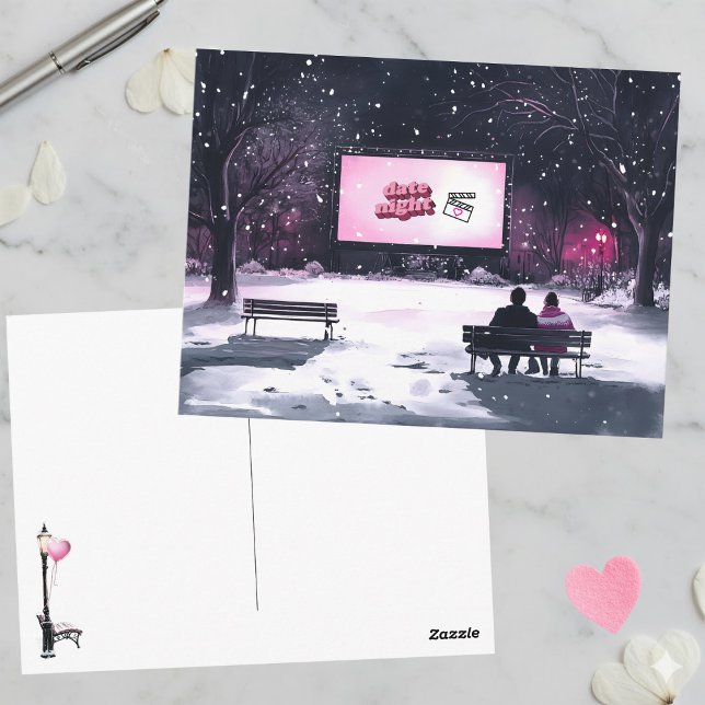 Pink Black Winter Scene Date Night Valentine's Day Postkarte (Von Creator hochgeladen)
