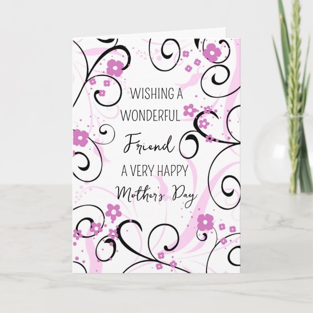 Pink Black Wirbel Friend Happy Mother Day Karte (Vorderseite)