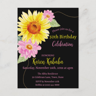 Pink Black Yellow Sonnenblume Moderne Blume Geburt Postkarte