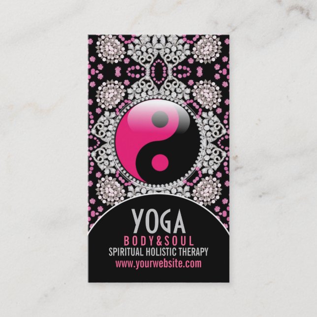 Pink Black YinYang Yoga Balance Business Cards Visitenkarte (Vorderseite)