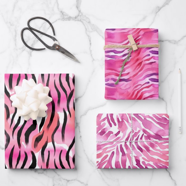 Pink Black Zebra Animal Print Geschenkpapier Set (Vorderseite)
