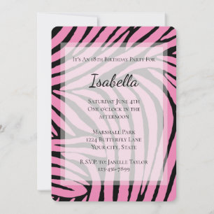 Pink Black Zebra Birthday Einladung