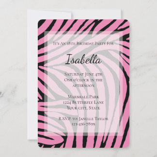 Pink Black Zebra Birthday Einladung