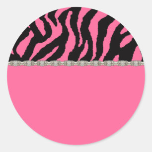 Pink & Black Zebra & Diamonds Adressenmarken Runder Aufkleber