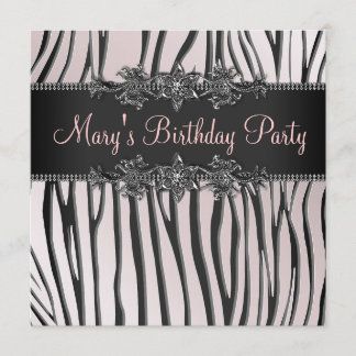 Pink Black Zebra Frauen Geburtstagsparty Einladung