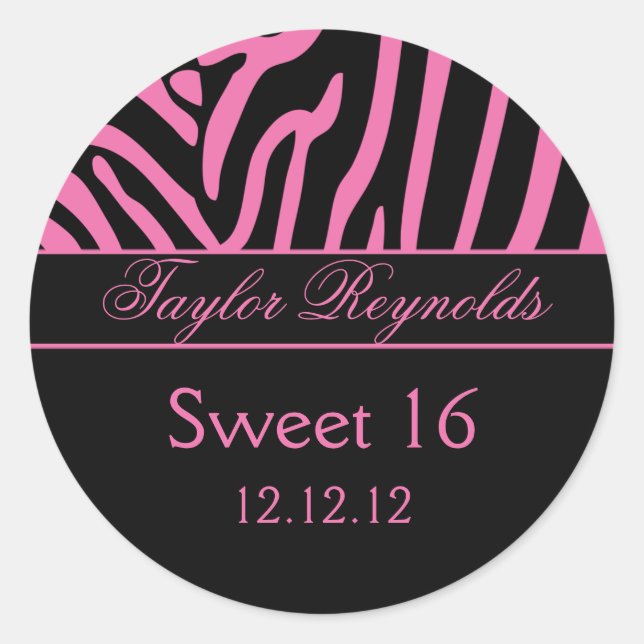 Pink Black Zebra Sweet 16 Aufkleber (Vorderseite)