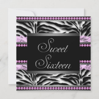 Pink Black Zebra Sweet 16 Party Einladung