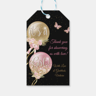 Pink BlackGold Balloons Babydusche Geschenkanhänger