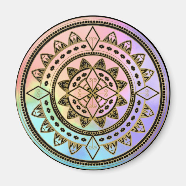 Pink-blau-Aqua-Lila Mandala Magnet (Vorne)