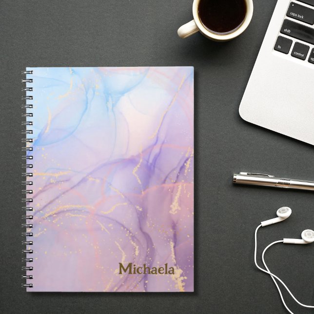 Pink Blau Gold Glitter Marmor Name  Notizblock (Pink Blue Gold Glitter Marble Name Notebook)