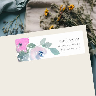 PINK BLAU GRÜN ROSE WATERCOLOR BLUMEN ADRESSE