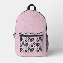 PINK & BLAU RETRO 50ER THEMED VINYL ALBUMS BEDRUCKTER RUCKSACK