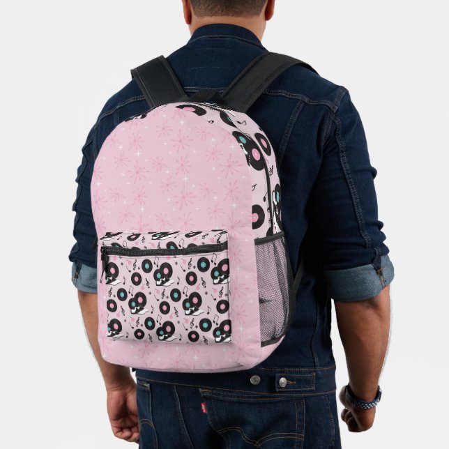 PINK & BLAU RETRO 50ER THEMED VINYL ALBUMS BEDRUCKTER RUCKSACK (Insitu (Modell))