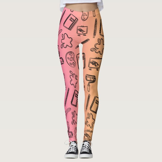 Pink blau Textile Abstrakte Muster Leggins (Vorderseite)