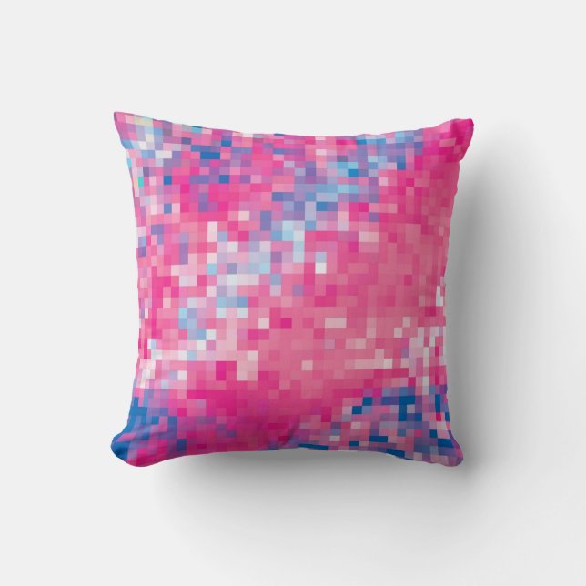 Pink Blau und Lila Abstraktes Mosaikquadratmuster  Kissen (Vorderseite)