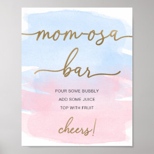 Pink Blau Wasserfarbe Gold Mom-osa Bar Schild