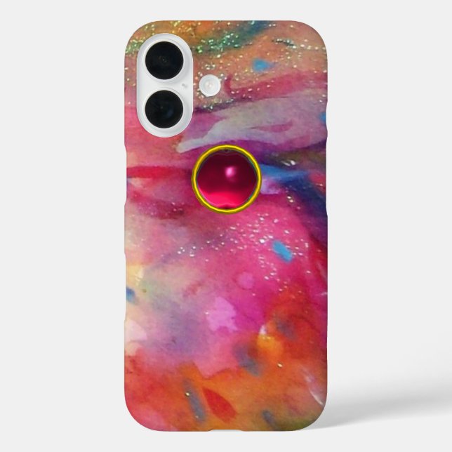 PINK BLAUE ABSTRAKT MIT 3D RED RUBY GEMSTONE Case-Mate iPhone HÜLLE (Rückseite)