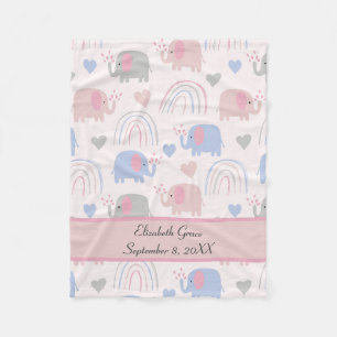 Pink Blaue Elefanten Regenbogen Kinderzimmer Fleecedecke