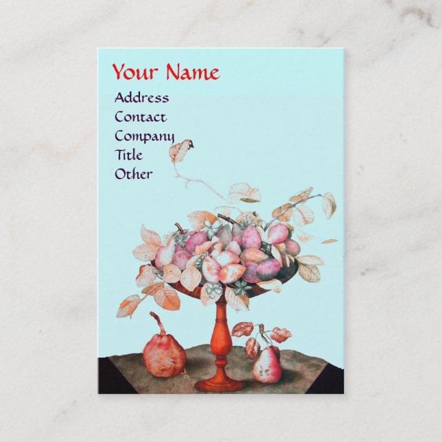 PINK BLAUE SAISON OBST,BLUME,BLÄTTER MONOGRAM VISITENKARTE (Vorderseite)