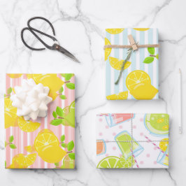 PINK & BLAUE STREIFEN MIT LEMONS & LIMES GESCHENKPAPIER SET