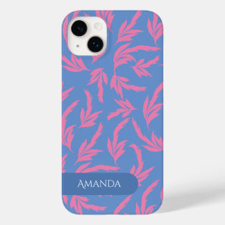 Pink-blaue und weiße Blätter Case Mat