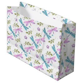 PINK & BLAUE WATERCOLOR DRAGONFLIS GROßE GESCHENKTÜTE