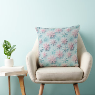 PINK & BLAUE WINTER EMBROIDERIERT AUSSEHEN SCHNEEF KISSEN