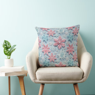 PINK & BLAUE WINTER EMBROIDERIERT AUSSEHEN SCHNEEF KISSEN
