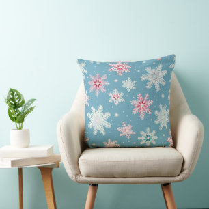 PINK & BLAUE WINTER EMBROIDERIERT AUSSEHEN SCHNEEF KISSEN