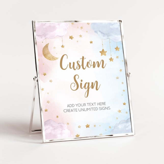 Pink Blauer Funkelnder Kleiner Stern Geschlecht En Poster (Twinkle Little Star Gender Reveal Custom Sign)