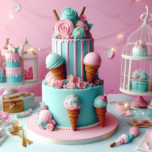 PINK & BLAUER KREATHEMATISCHER KINDERGEBURTSTAG CA KARTE