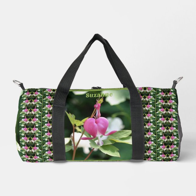 Pink Bleeding Heart Flower Mirror Personalized Duffle Bag (Vorderseite)