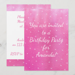 Pink Blends White Stars Geburtstagsparty Einladung