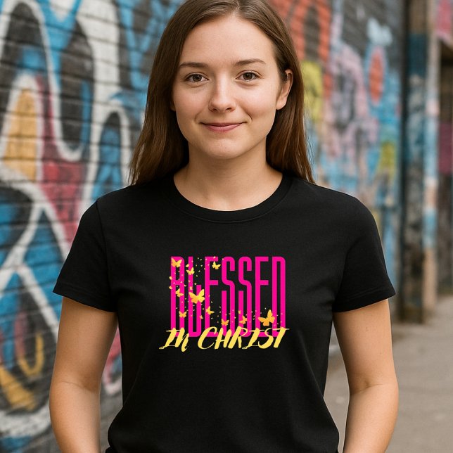 Pink Blessed In Christ - Butterflies T-Shirt (Von Creator hochgeladen)