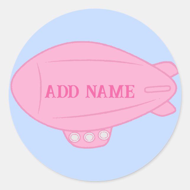 Pink Blimp Ballon in Blue Sky Custom Aufkleber (Vorderseite)