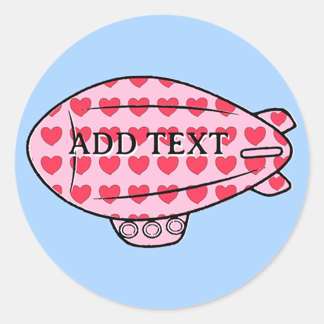 Pink Blimp Balloon Red Heart Pattern Custom Runder Aufkleber (Vorderseite)