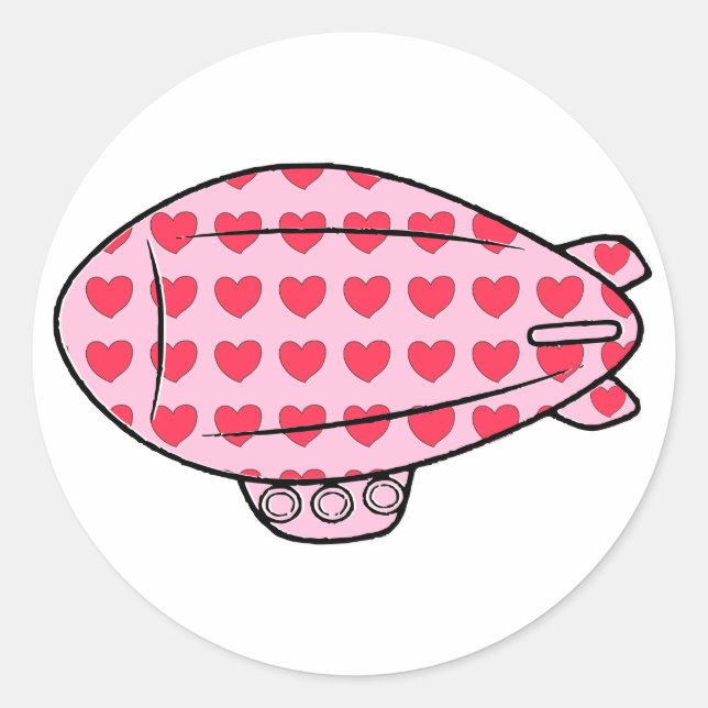 Pink Blimp Balloon Red Heart Pattern Custom Runder Aufkleber (Vorderseite)