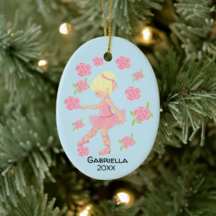 Pink Blonde Haired Ballerina Weihnachten Keramik Ornament