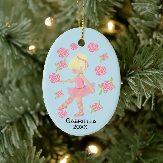 Pink Blonde Haired Ballerina Weihnachten Keramik Ornament (Baum)