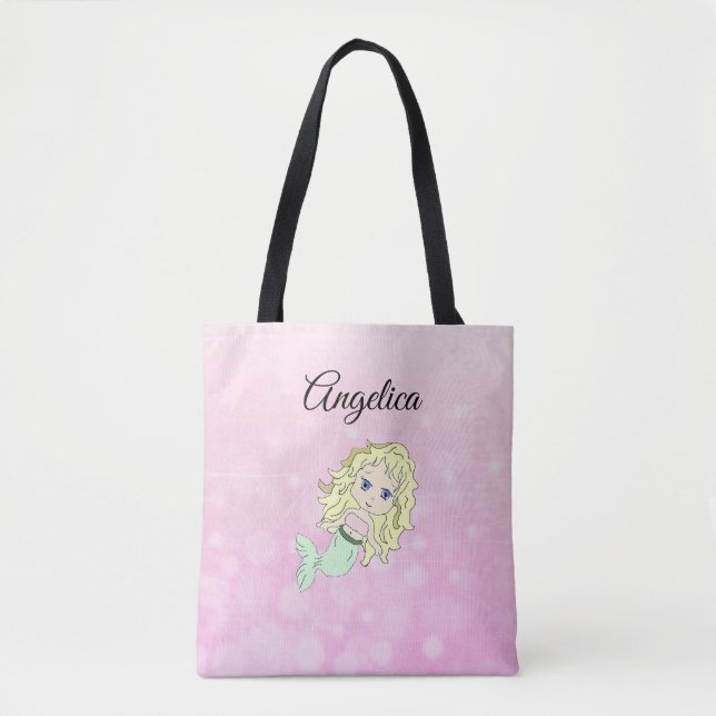 Pink Blonde Mermaid Personalisiert Tote Bag (Vorderseite)