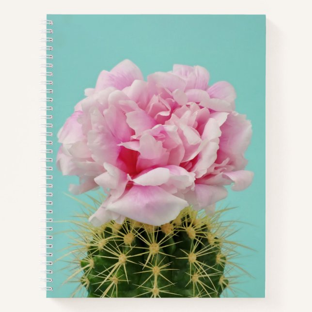 Pink Bloom Atop Spiky Cactus Notizbuch (Vorderseite)