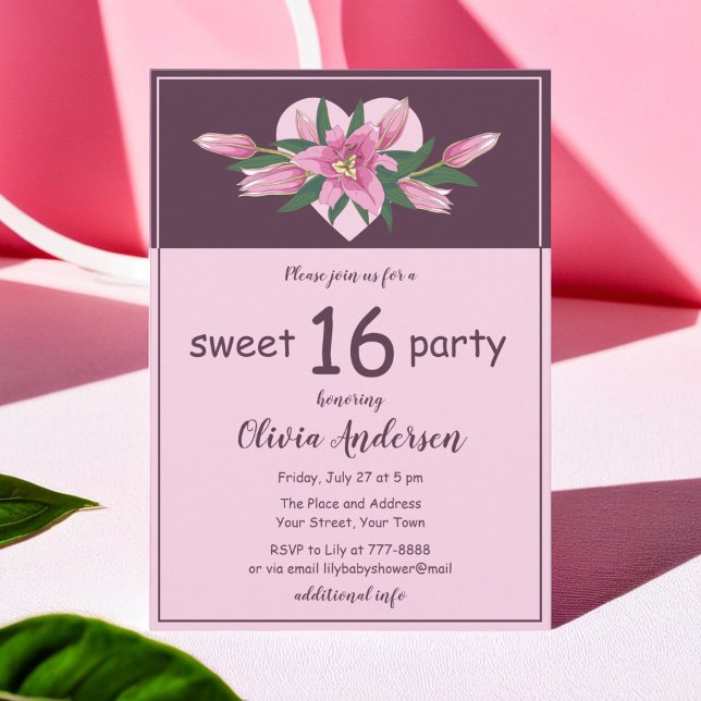 Pink Blooming Lily 16 . Geburtstag Party Einladung (Pink Blooming Lily Sweet Sixteen Party Invitation)