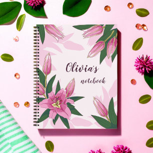 Pink Blooming Lily Notebook Notizbuch