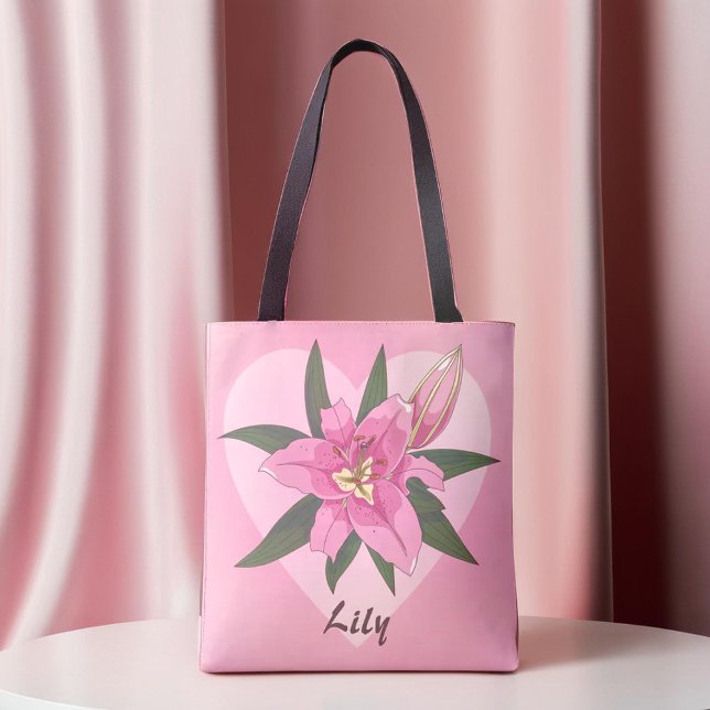 Pink Blooming Lily Sweet Heart Grocereback (Pink Blooming Lily Sweet Heart Grocery Bag)