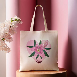 Pink Blooming Lily Sweet Heart Grocereback Tragetasche