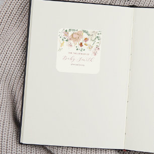 Pink Blooms Baby Dusche Buchzeichen Quadratischer Aufkleber