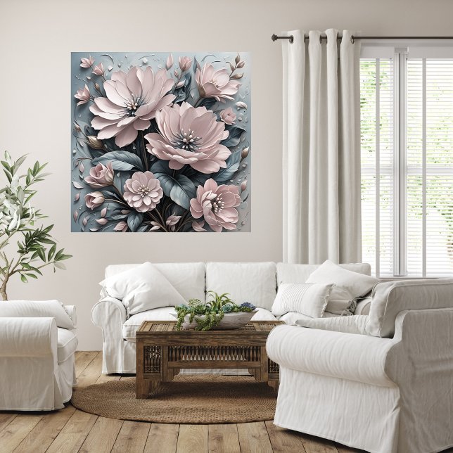 Pink Blooms Blumenposter Poster (Pink Blooms Floral Art Poster Mockup 1)